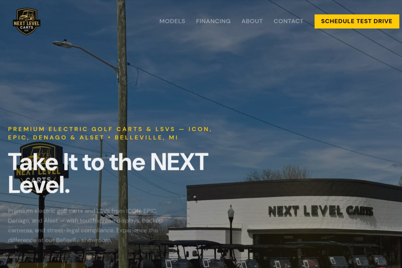 NXT Level Carts website homepage